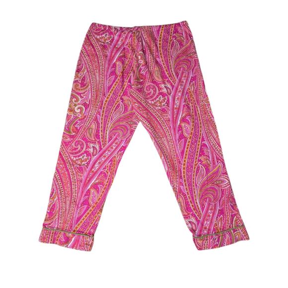 Bed Head Cropped‎ Pajama Pants M Pink & Green Paisley PJ Bottoms 100% Cotton - Picture 4 of 11
